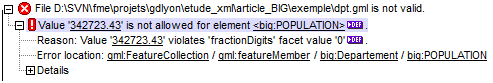 Message d'erreur lors de la validation d'un document GML (logiciel XMLSpy)