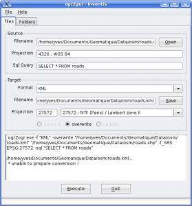 Interface graphique d'ogr2gui